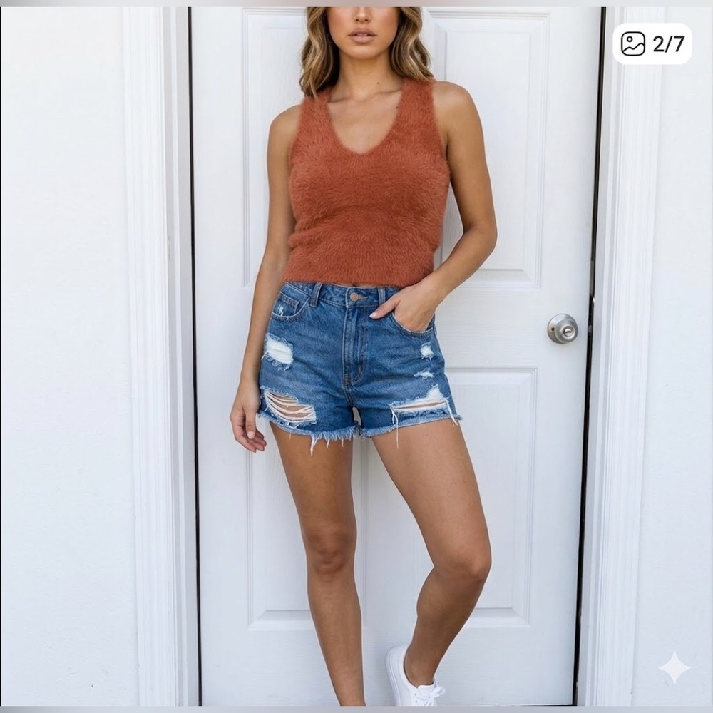 Kerisma Fuzzy V-Neck Tank Top in Rust